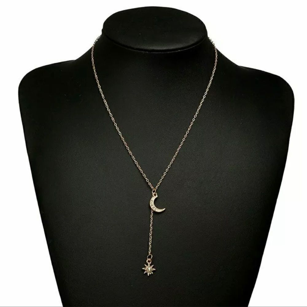 Gold Tone Moon & Star Necklace